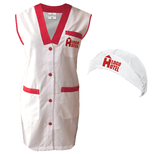 Kit Pulizie camice Hotel Personalizzabile Logo Nome Cuffia e Grembiule donna lavoro XL verde